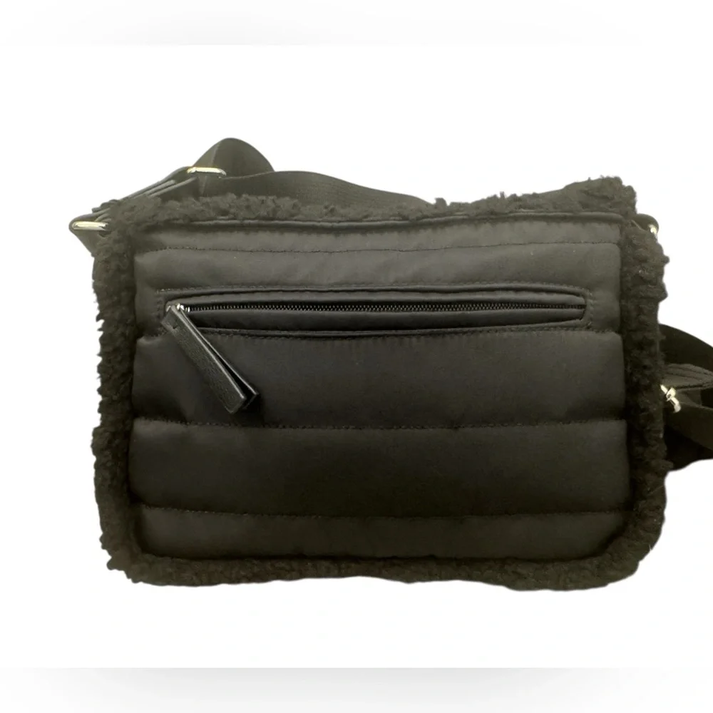 Aspen Quilted Nylon Black Faux Shearling Sherpa Crossbody Bag with Pouch Wallet